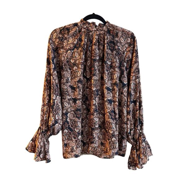 NEW! Niki Lotan Boho Hippie Paisley Long Sleeve Blouse Medium Puffy Sleeves‎ - Picture 2 of 10